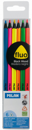 Creioane colorate lemn - CREION COLOR 6 FLUO LEMN NEGRU MILAN 0752306