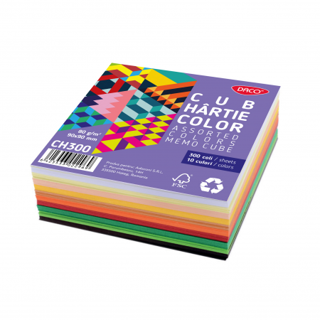 Cartoane - CUB HARTIE COLOR 9X9CM 300COLI 5 CUL. DACO CH300