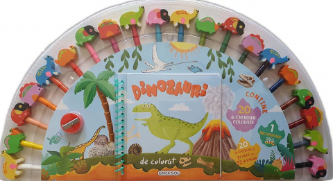 Carti de colorat - Dinozauri de colorat (20 creioane)
