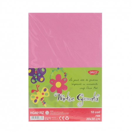 Hârtie specială - HARTIE GUMATA HG401RZ 20X30 CM 10COLI ROZ DACO