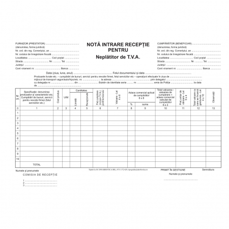 PAPETĂRIE - NOTA DE RECEPTIE FARA TVA L03738