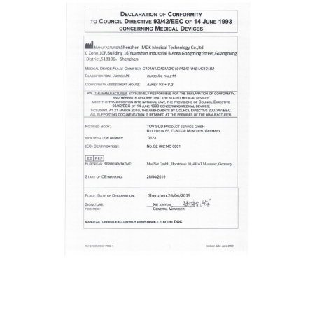 Pulsoximetru pentru deget, Certificat Medical [13]