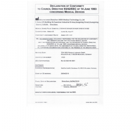 Pulsoximetru pentru deget, Certificat Medical [13]