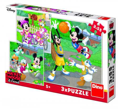 Puzzle-uri clasice - Puzzle 3 in 1 - Mickey si Minnie sportivii (3 x 55 piese)