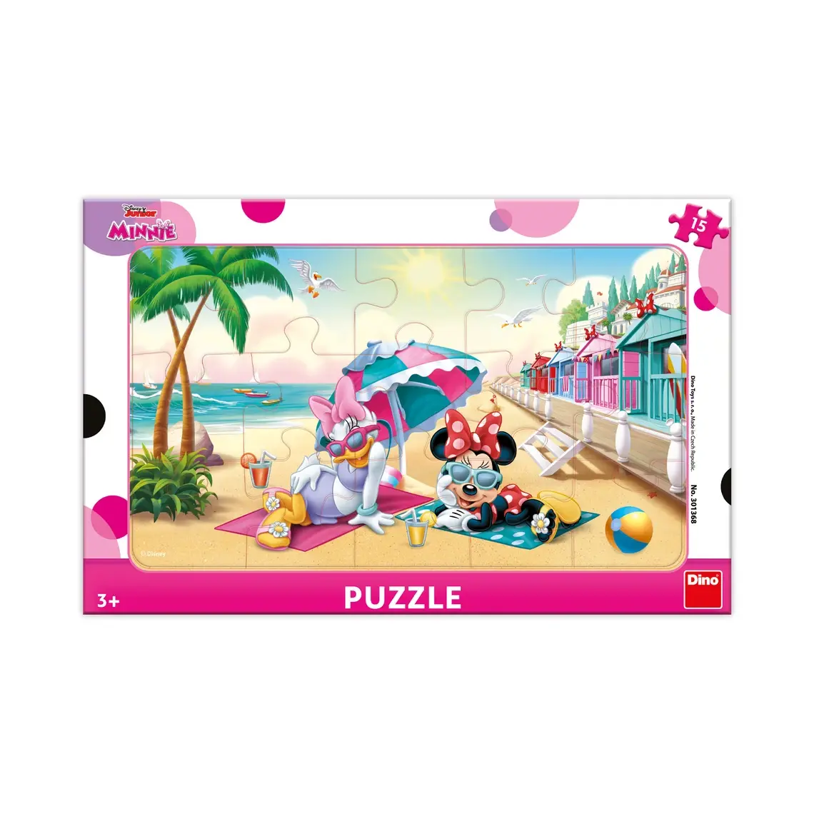 Puzzle-uri clasice - Puzzle cu rama - Minnie si Daisy la plaja (15 piese)