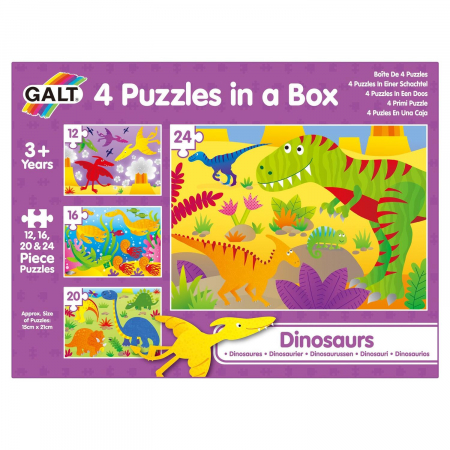 Puzzle-uri clasice - Set 4 puzzle-uri Dinozauri (12, 16, 20, 24 piese)