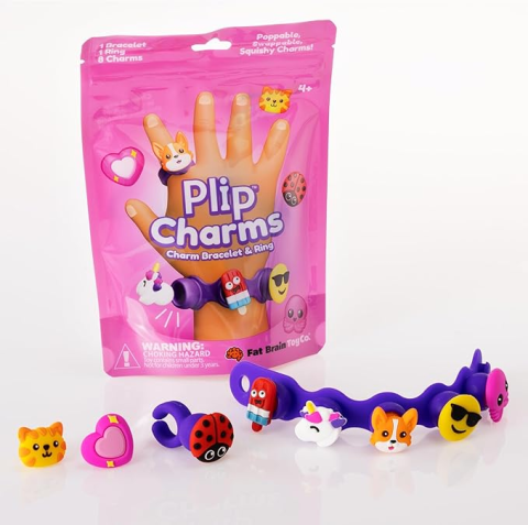 Cadouri Fete - Set Bratara si inel cu talismane pop-it Plip Charms, roz