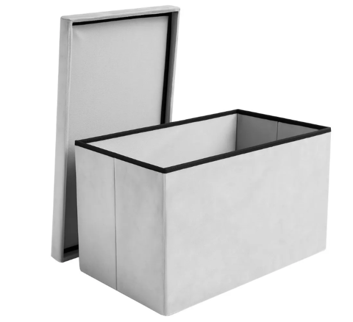 Puf pliabil din velur gri Sofira, 38 cm, cu spatiu de depozitare [3]