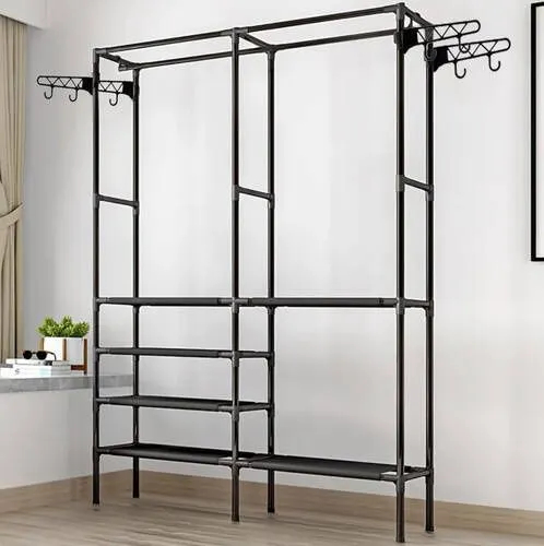 Cuier haine metalic cu 6 rafturi și 8 cârlige, dressing deschis pentru hol, negru, 173x108x36 cm [11]
