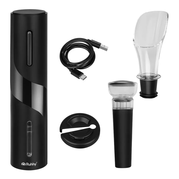 Deschizător electric de vin set 4 piese, tirbușon automat USB-C, turnător, dop vid, cutter folie [6]