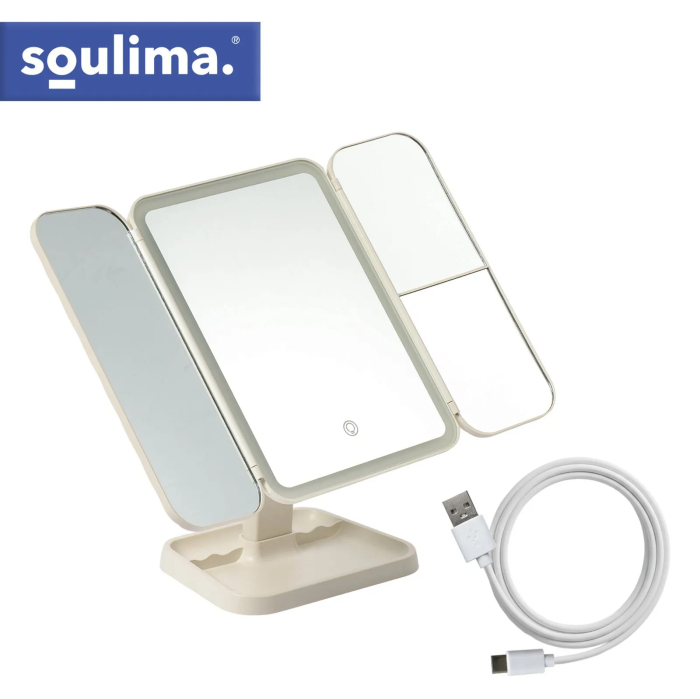 Oglindă machiaj cu LED, pliabilă, cu lupă de mărire, tip Hollywood, alimentare USB, 21x13,5x31 cm [9]