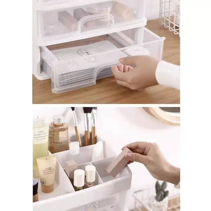 Organizator cosmetice și machiaj cu 3 sertare transparente, plastic PP, 6 compartimente, 27x23,5x17 cm [9]