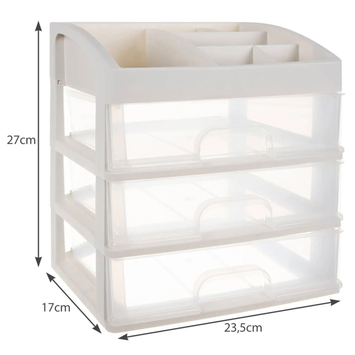 Organizator cosmetice și machiaj cu 3 sertare transparente, plastic PP, 6 compartimente, 27x23,5x17 cm [5]