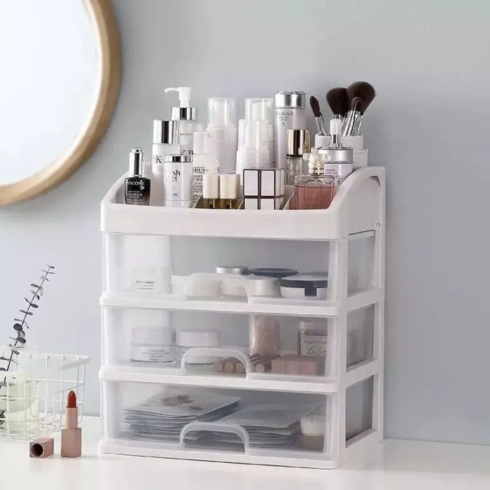 Organizator cosmetice și machiaj cu 3 sertare transparente, plastic PP, 6 compartimente, 27x23,5x17 cm [11]
