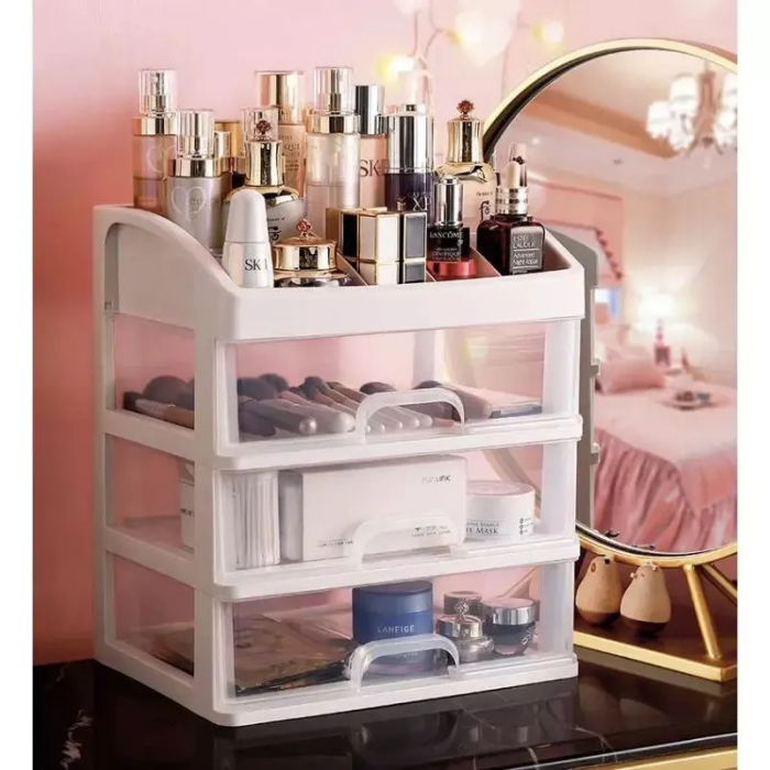 Organizator cosmetice și machiaj cu 3 sertare transparente, plastic PP, 6 compartimente, 27x23,5x17 cm [4]