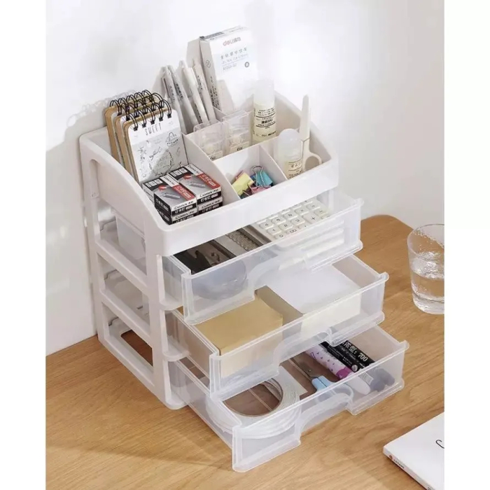 Organizator cosmetice și machiaj cu 3 sertare transparente, plastic PP, 6 compartimente, 27x23,5x17 cm [10]