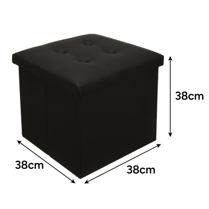 Taburet pliabil cu spațiu de depozitare, piele ecologică neagră, cutie puf 38x38x38 cm, suportă 100 kg [7]