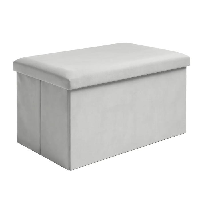Puf pliabil cu spațiu de depozitare XL 54 litri, velur gri, bancă taburet 60x30x30 cm [2]