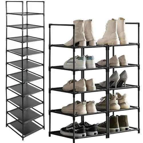 Pantofar modular 10 module pentru 10 perechi, raft pantofi metalic pentru hol, negru, 176 cm [2]