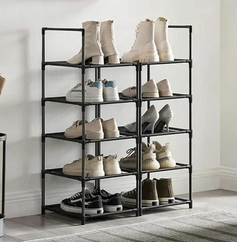 Pantofar modular 10 module pentru 10 perechi, raft pantofi metalic pentru hol, negru, 176 cm [3]