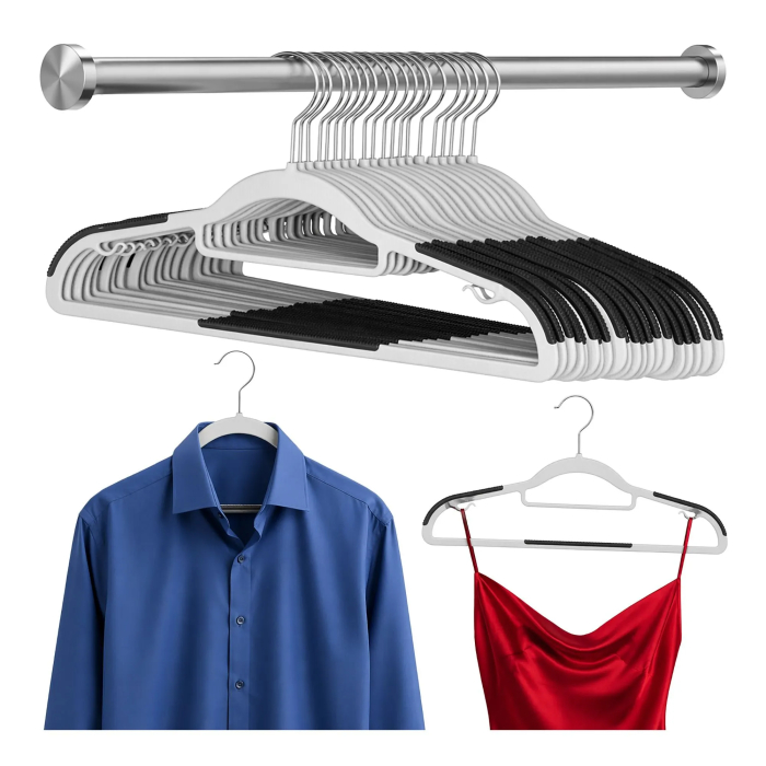 Set 20 umerașe antiderapante slim, 42 cm, gri, pentru dressing și economie de spațiu [2]