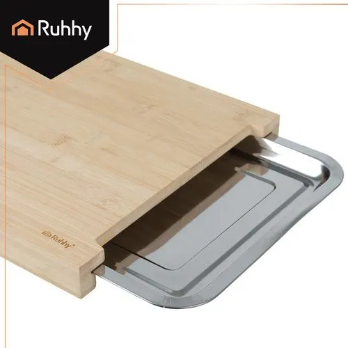 Tocător bambus cu 2 recipiente inox detașabile, fund de lemn pentru bucătărie, 40x30 cm [8]