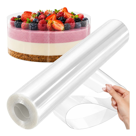 Accesorii cofetarie - Folie margine cofetărie PET transparent 20 cm x 10 m, bandă pentru torturi, mousse și cheesecake