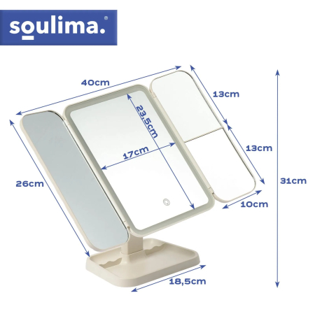 Oglindă machiaj cu LED, pliabilă, cu lupă de mărire, tip Hollywood, alimentare USB, 21x13,5x31 cm [6]