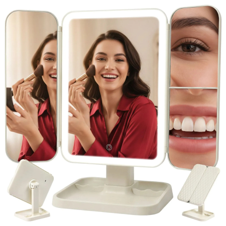 Oglindă machiaj cu LED, pliabilă, cu lupă de mărire, tip Hollywood, alimentare USB, 21x13,5x31 cm [1]