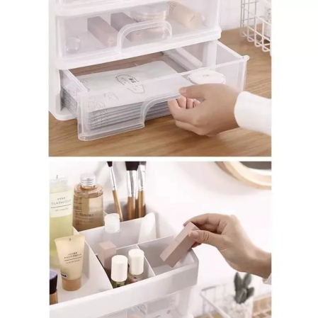 Organizator cosmetice și machiaj cu 3 sertare transparente, plastic PP, 6 compartimente, 27x23,5x17 cm [8]