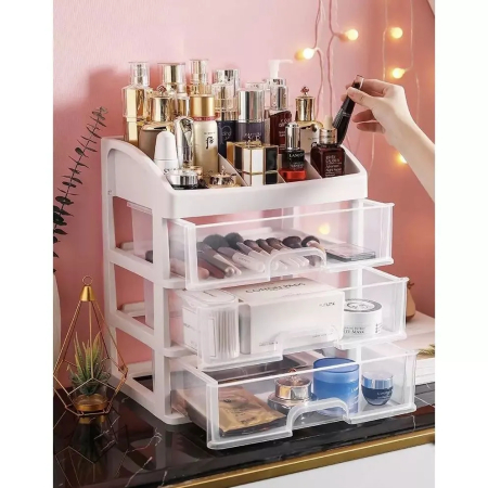 Organizator cosmetice și machiaj cu 3 sertare transparente, plastic PP, 6 compartimente, 27x23,5x17 cm [2]