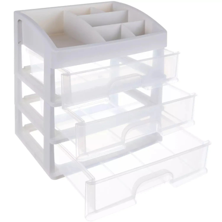 Organizator cosmetice și machiaj cu 3 sertare transparente, plastic PP, 6 compartimente, 27x23,5x17 cm [6]
