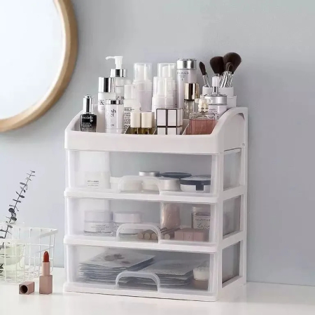 Organizator cosmetice și machiaj cu 3 sertare transparente, plastic PP, 6 compartimente, 27x23,5x17 cm [10]