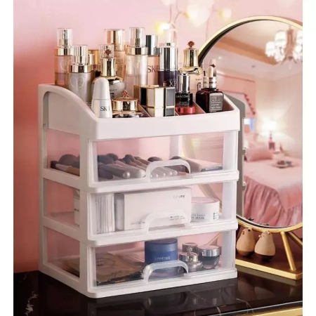 Organizator cosmetice și machiaj cu 3 sertare transparente, plastic PP, 6 compartimente, 27x23,5x17 cm [3]