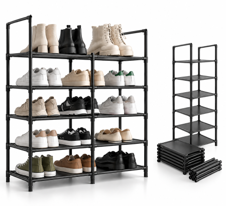 Pantofare - Pantofar modular 10 module pentru 10 perechi, raft pantofi metalic pentru hol, negru, 176 cm