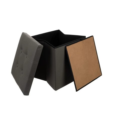 Taburet pliabil cu spațiu de depozitare, piele ecologică gri, cutie puf 38x38x38 cm, suportă 100 kg [5]