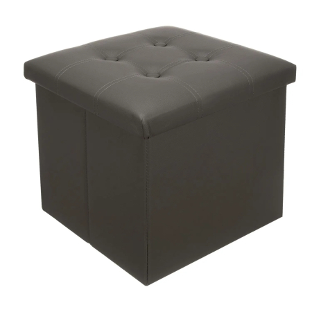 Pufuri cu depozitare - Taburet pliabil cu spațiu de depozitare, piele ecologică gri, cutie puf 38x38x38 cm, suportă 100 kg