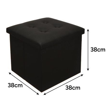 Taburet pliabil cu spațiu de depozitare, piele ecologică neagră, cutie puf 38x38x38 cm, suportă 100 kg [6]
