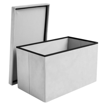 Puf pliabil cu spațiu de depozitare XL 54 litri, velur gri, bancă taburet 60x30x30 cm [2]