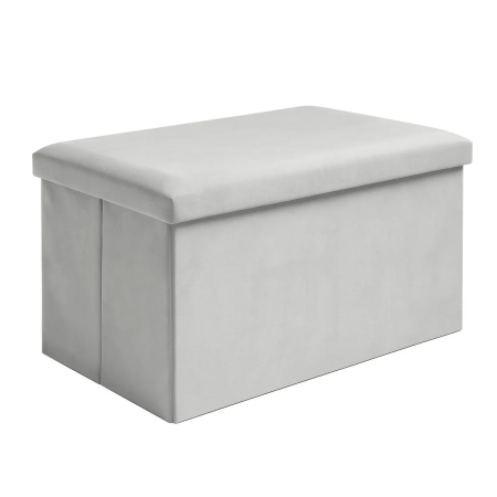 Puf pliabil cu spațiu de depozitare XL 54 litri, velur gri, bancă taburet 60x30x30 cm [1]