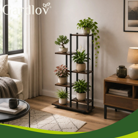 Raft plante metalic 6 niveluri stil loft, suport ghivece flori pentru interior și balcon, negru, 113 cm [1]