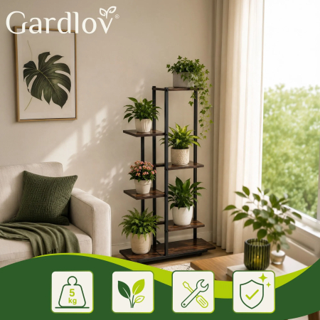 Raft plante metalic 6 niveluri stil loft, suport ghivece flori pentru interior și balcon, negru, 113 cm [3]