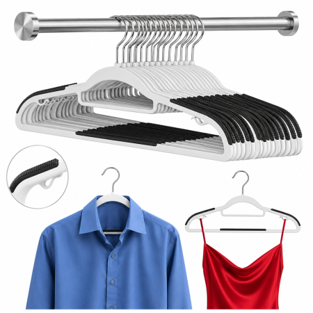 Umerase - Set 20 umerașe antiderapante slim, 42 cm, gri, pentru dressing și economie de spațiu