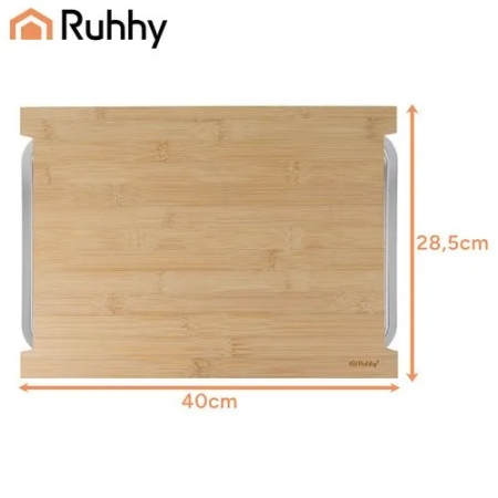 Tocător bambus cu 2 recipiente inox detașabile, fund de lemn pentru bucătărie, 40x30 cm [5]
