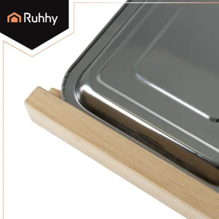 Tocător bambus cu 2 recipiente inox detașabile, fund de lemn pentru bucătărie, 40x30 cm [6]