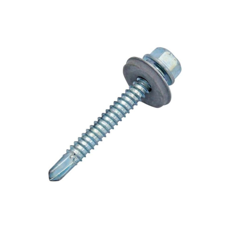 Trasee cablu - Surub autoforant cap hexagonal SW8 D-5.5mm L-32mm vf-5mm DIN7504K cu saiba epdm fixare metal/metal zincat alb ENERGO