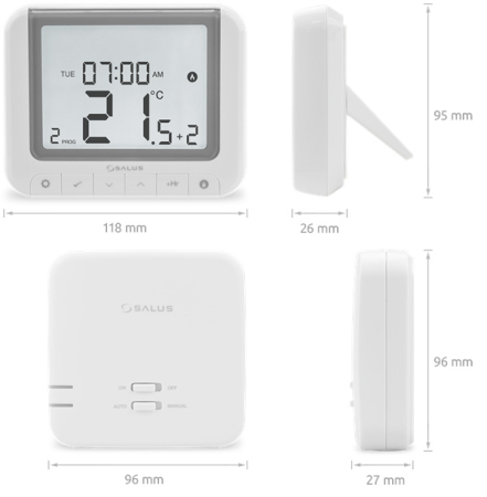 Instalatii termice - Termostat de ambient pentru centrala, wireless, Salus RT520RF, programabil, protectie la inghet, afisaj digital, IP20, alb