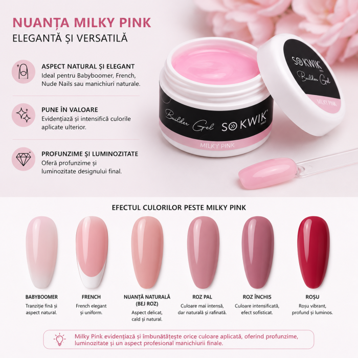 Gel de constructie pentru unghii Milky Pink – SoKwik Builder Gel 50ml TPO Free si Hema Free [3]