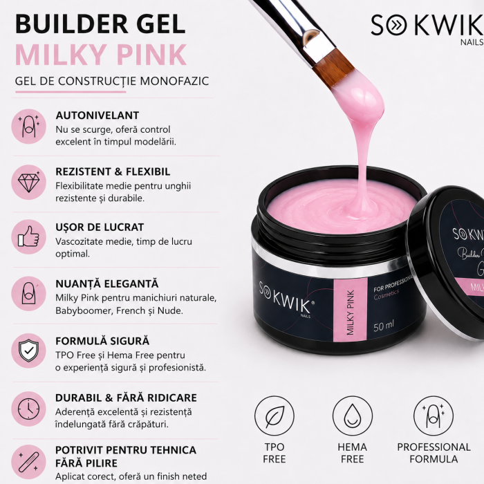 Gel de constructie SoKwik Builder Gel Milky Pink 50ml [3]
