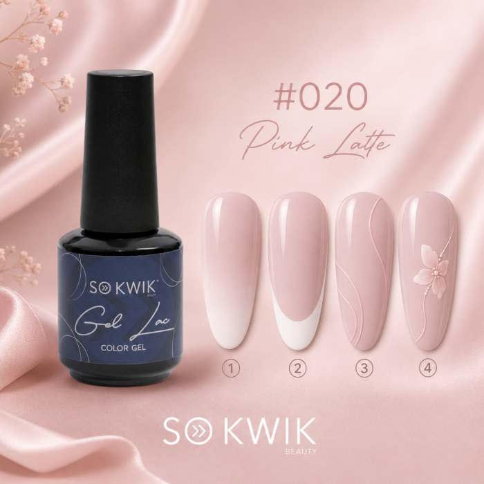 Oja semipermanenta SoKwik 020 Pink Latte nude roz pudrat [3]
